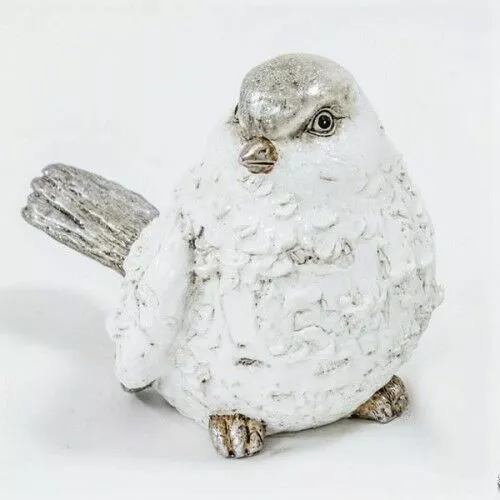 figurka ptaszka wys 11 cm bialo szara z delikatnym brokatem