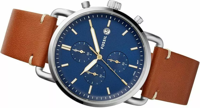 zegarek fossil fs5401 z brazowym skorzanym paskiem niebieski ekran