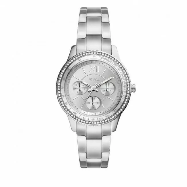 zegarek fossil stella sport es5108 srebrno bialy pasek ekran