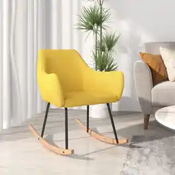 Fotel bujany musztardowy tapicerowany tkaniną Fotel bujany musztardowy tapicerowany tkaniną