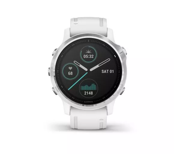smartwatch garmin fenix 6s srebrno bialy pasek wyswietlacz