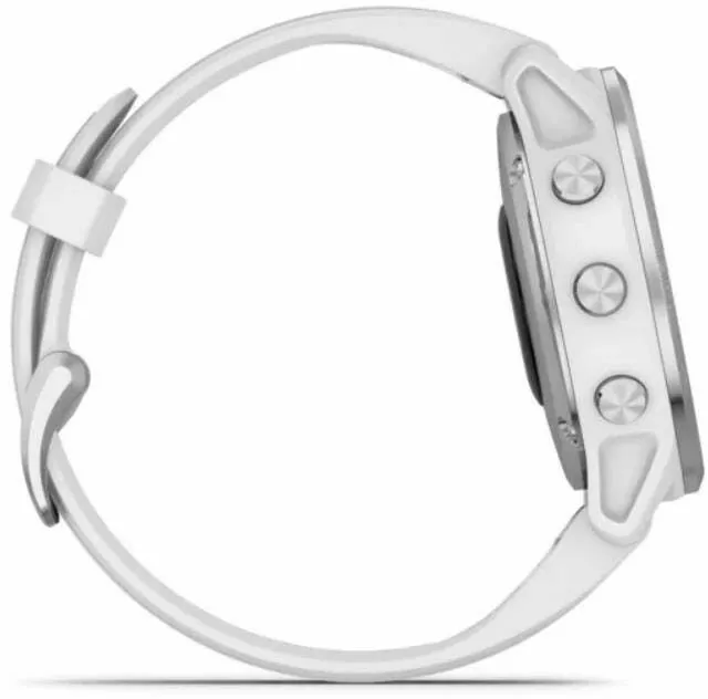smartwatch garmin fenix 6s srebrny z bialym paskiem z boku
