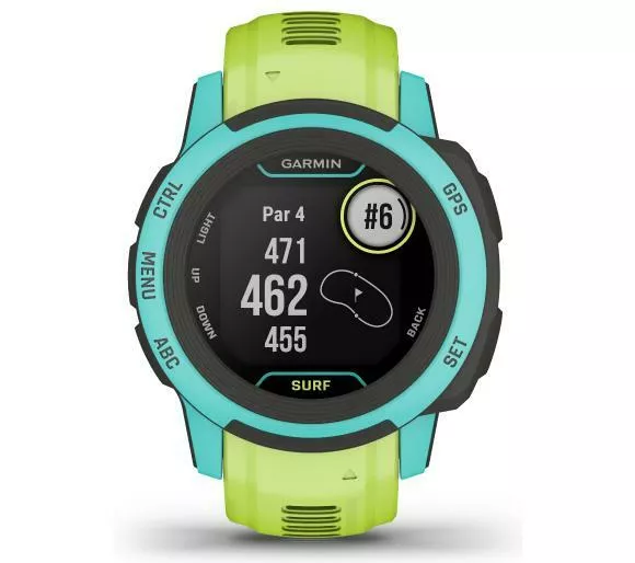 smartwatch garmin instinct 2s surf edition niebieski obudowa zielony pasek wyswietlacz