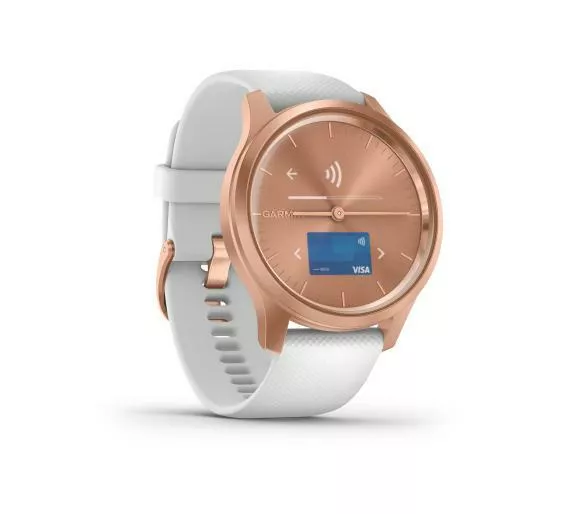 smartwatch garmin vivomove style bialo rozowy skos