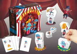 Gra karciana Granna Ale Cyrk pełen zestaw do grania z kostkami i postaciami Klown dyrektor cyrku artyści