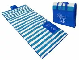 Mata plażowa z dmuchaną poduszką koc piknikowy niebieski