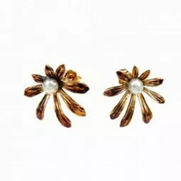 Dzwoneczki kwiatki brązowe z perłą naturalną kolczyki srebrne