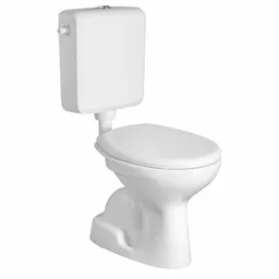 Biały kompakt WC z wysoko zawieszoną spłuczką