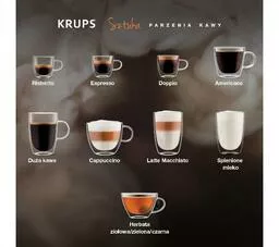 Ekspres do kawy Krups Evidence EA8901 biało czarny prezentacja kaw parzonych przez ekspres