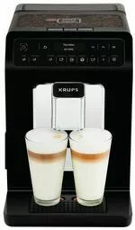 Ekspres do kawy Krups Evidence EA8908 czarny przód widok na zaparzanie kawy w dwóch dużych szklankach