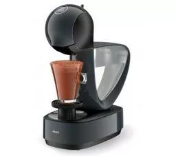 Ekspres do kawy Krups Dolce Gusto Infinissima KP173B31 czarny lewy bok prezentacja kawy w średniej szklance wykonanej w ekspresie