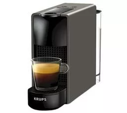 Ekspres do kawy Krups Nespresso Essenza Mini XN110B szary prawy bok widok na zaparzanie kawy w jednej małej szklance