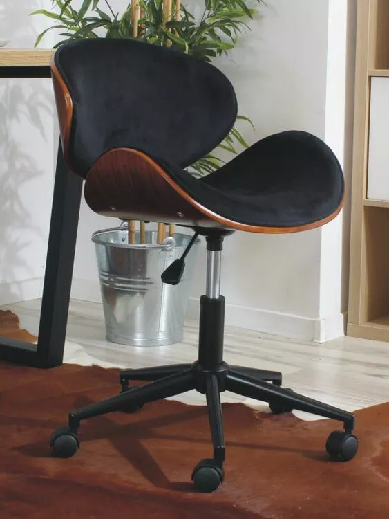 designerski fotel biurowy lion z drewna i tkaniny welurowe orzech czarny