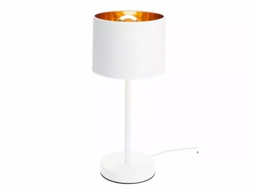lampa stolowa bialo zlota z abazurem