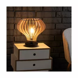 Lampka nocna drewniana z abażurem - wizualizacja Lampka nocna drewniana z abażurem - wizualizacja