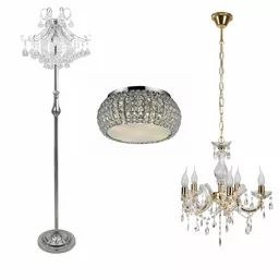 Lampa stojąca, plafon i żyrandol kryształowy
