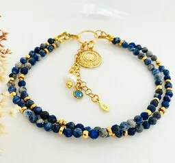 Bransoletka z lapis lazuli ze złotymi elementami Anemon Atelier