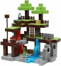 Świat overworld z creeperem postacią i wodospadem Świat overworld z creeperem postacią i wodospadem
