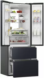 Lodówka HAIER HFW7720ENMB czarna otwarta widok na produkty spożywcze ułożone w lodówce Lodówka HAIER HFW7720ENMB czarna otwarta widok na produkty spożywcze ułożone w lodówce