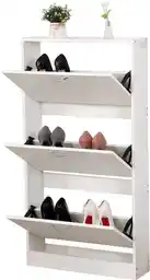 Biała szafka na buty z metalowymi uchwytami Biała szafka na buty z metalowymi uchwytami