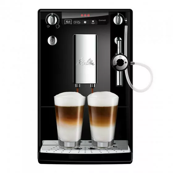 ekspres do kawy melitta e950 222 czarny widok na proces zaparzenia kawy w dwoch duzych szklankach