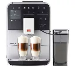 Ekspres do kawy Melitta Caffeo Barista TS Smart F85 0 101 srebrny przód widok na zaparzanie kawy w dwóch dużych szklankach