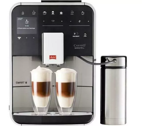 ekspres do kawy melitta barista ts smart f86 0 100 szary przod widok na zaparzanie kawy w dwoch duzych szklankach