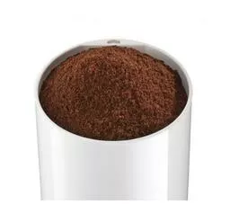 Młynek do kawy Bosch TSM6A011W biały prezentacja zmielonej kawy w pojemniku