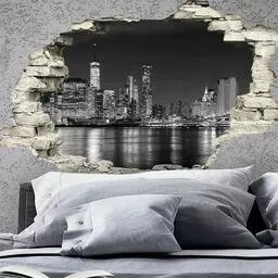 Naklejka z efektem 3D Naklejka na ścianę New York Skyline Tapeta dekoracyjna złudzenie optyczne pomieszczenia i salonu