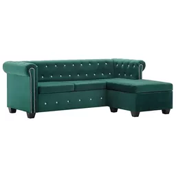 Narożnik Elior w stylu Chesterfield w kolorze butelkowej zieleni Narożnik Elior w stylu Chesterfield w kolorze butelkowej zieleni