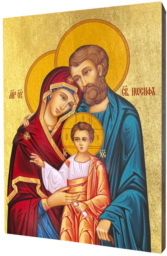 Ikona Świętej Rodziny wykonana na desce lipowej