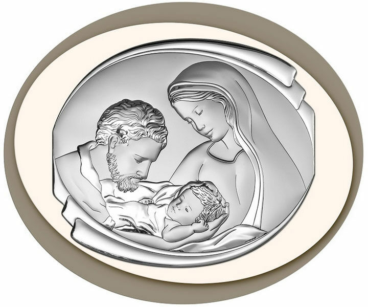 srebrny obraz swietej rodziny w ramce o wymiarze 52,4 x 43,6 cm