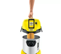 Odkurzacz Karcher WD 3 Premium Set żółto srebrny prezentacja filtra Odkurzacz Karcher WD 3 Premium Set żółto srebrny prezentacja filtra