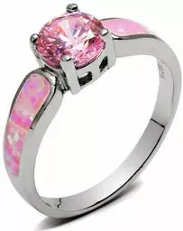 Srebrny pierścionek z różowym opalem i cyrkonią
