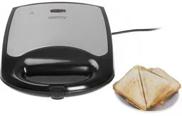 Opiekacz Camry CR3023 srebrno czarny przód widok na zamknięty opiekacz prezentacja wykonania tostów
