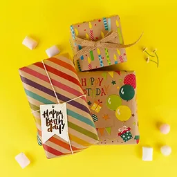 Papier do pakowania prezentów w kolorowe urodzinowe grafiki Papier do pakowania prezentów w kolorowe urodzinowe grafiki