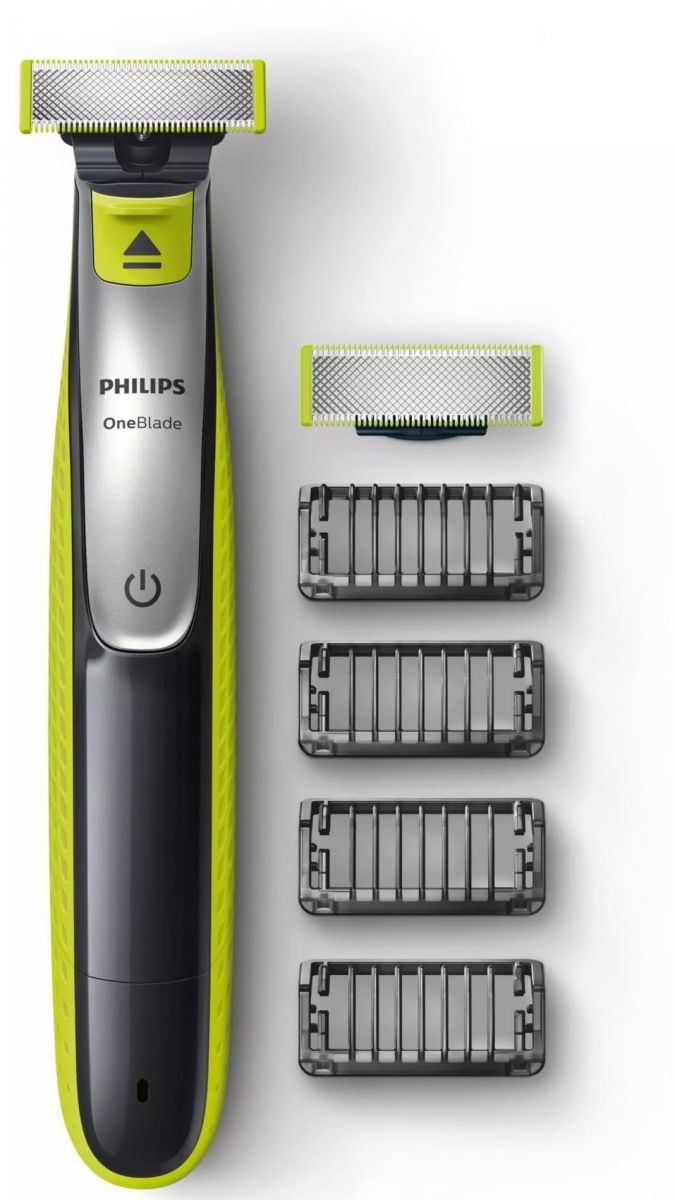 Philips OneBlade z czterema nasadkami różnej długości i zapasowym ostrzem Philips OneBlade z czterema nasadkami różnej długości i zapasowym ostrzem