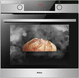 Piekarnik Amica ED47639XA X Type Steam srebrno czarny przód widok na zamknięty piekarnik prezentacja pieczenia w piekarniku