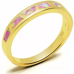 Pozłacany pierścionek obrączka z różowym opalem