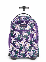 Plecak na kółkach w kolorze fioletowym wzór kwiaty