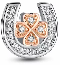 Rodowany pozłacany srebrny charms do pandora podkowa koniczyna szczęścia cyrkonie srebro 925 GS089 Rodowany pozłacany srebrny charms do pandora podkowa koniczyna szczęścia cyrkonie srebro 925 GS089
