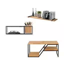 Niewielki półki w stylu industrialnym z profili stalowych i drewna
