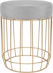 Pufa tapicerowana welurowa szara loft na metalowym stelażu w kolorze złota Pufa tapicerowana welurowa szara loft na metalowym stelażu w kolorze złota