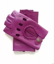 Fioletowe skórzane rękawiczki samochodowe bez palców