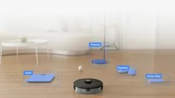 Inteligentny robot odkurzająco mopujący Roborock S6 MaxV czarny prezentacja wykrywania rozpoznawalnych przedmiotów przez robota w czasie jazdy