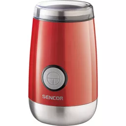 Młynek do kawy Sencor SCG 2050RD czerwony przód widok na młynek z przyciskiem włączającym