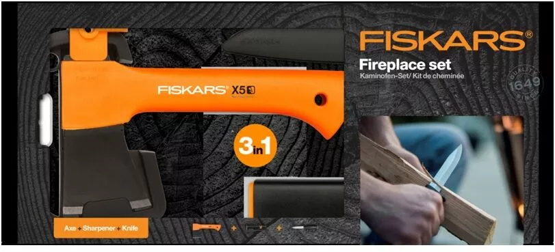 fiskars komplet kempingowy 1057913 siekiera noz ostrzalka