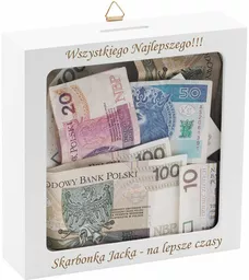 Drewniana Biała Skarbonka z szybą z Grawerem Drewniana Biała Skarbonka z szybą z Grawerem
