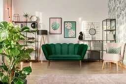 Sofa muszelka w kolorze butelkowej zieleni Sofa muszelka w kolorze butelkowej zieleni