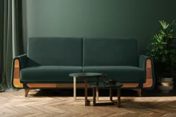 Zielona sofa rozkładana w stylu retro Zielona sofa rozkładana w stylu retro